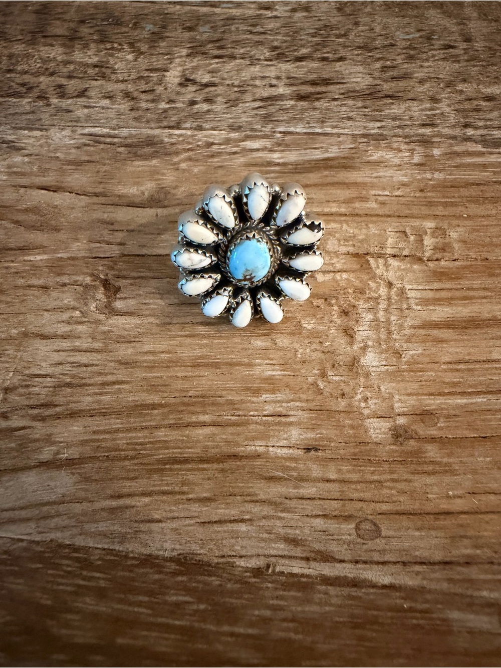 Sterling Silver White Buff & Golden Hills Floral Cluster Ring - Adj.